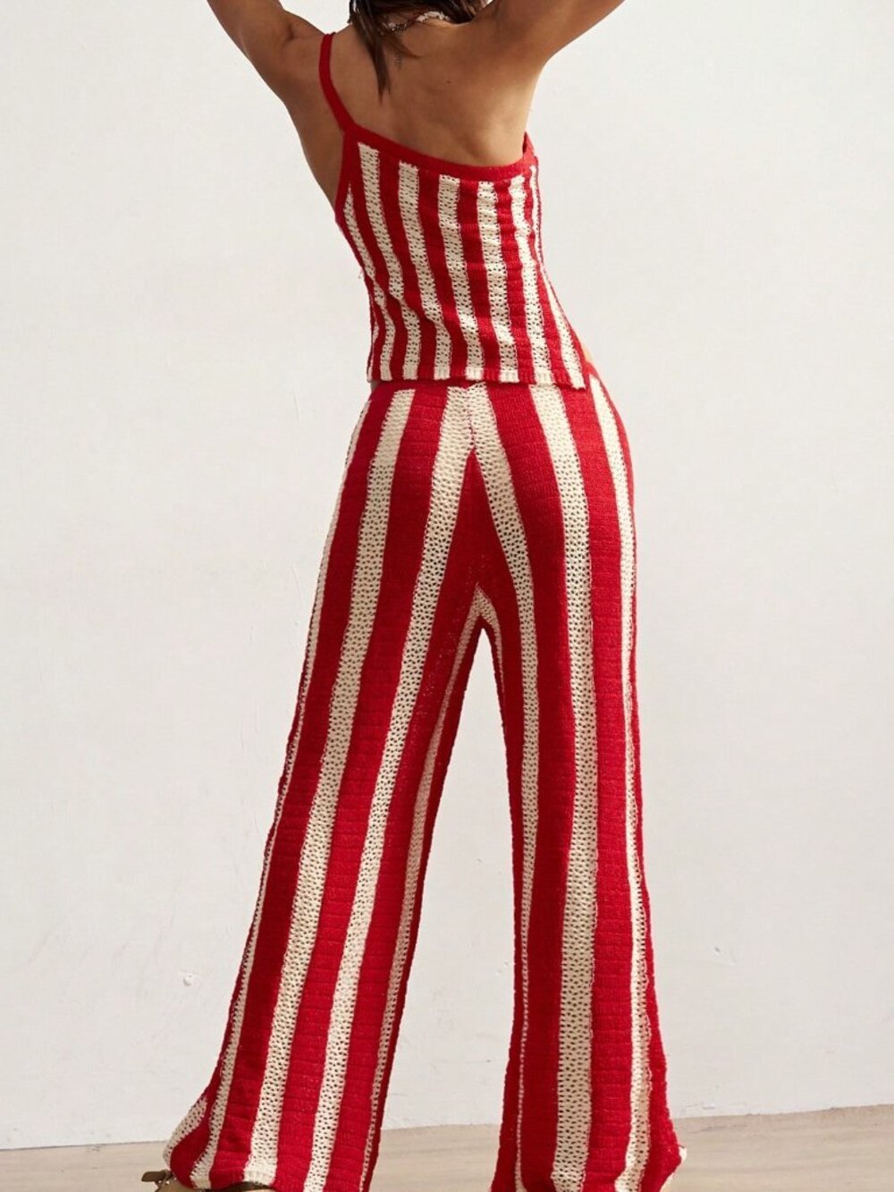 Red Casual Women's Boho Striped Wide Leg Knit Pants - Picture 2 of 8